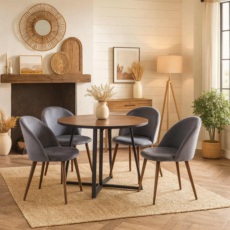 Ensemble de salle à manger 4 personnes avec table et chaises pour la cuisine ou la salle à manger, Brun, Gris