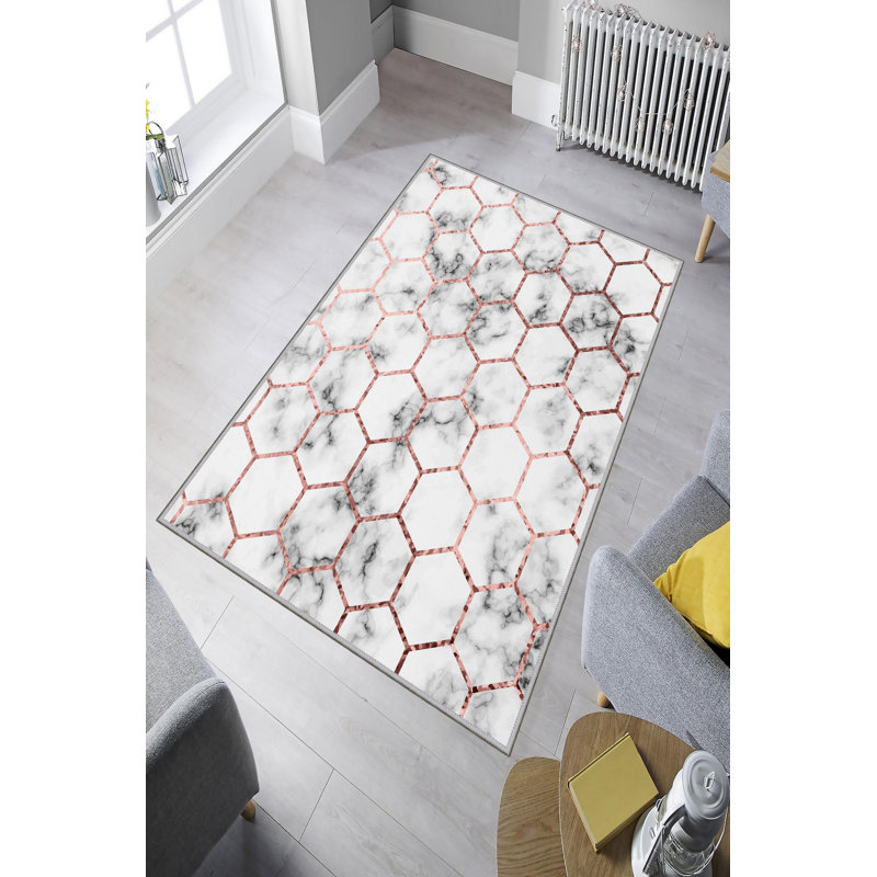 Tapis tissé élégant (4 x 6 pi), 100% polyester, d'une hauteur de poils de 0,4 po | Antibactérien, antidérapant sous la surface | Lavable à la machine, impression numérique 3D | Parfait pour le salon, la chambre à coucher et la décoration intérieure