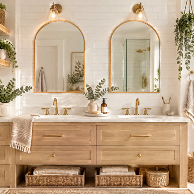 set of 2  20x30 Inch Gold Arched Mirror for Bathroom, Modern Metal Framed Wall Mirror, Anti-Rust Aluminum Alloy Arch Vanity Mirror with Shatterproof HD Glass, Wall Mounted Contemporary Mirror for Bedroom, Living Room, Entryway