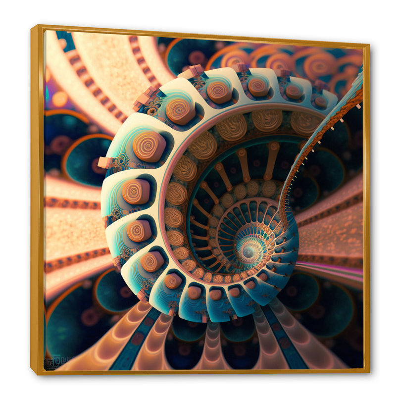 Turquoise fractal Emanation IV - impression, H 24 po x l 24 po x P 1 po, Toile avec cadre flottant or