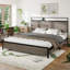 Base de lit en bois avec tête de lit à DEL et 2 ports USB, pas de bruit, matelas à ressorts requis et outils d'assemblage simples, grand espace de rangement sous le lit-2098849105