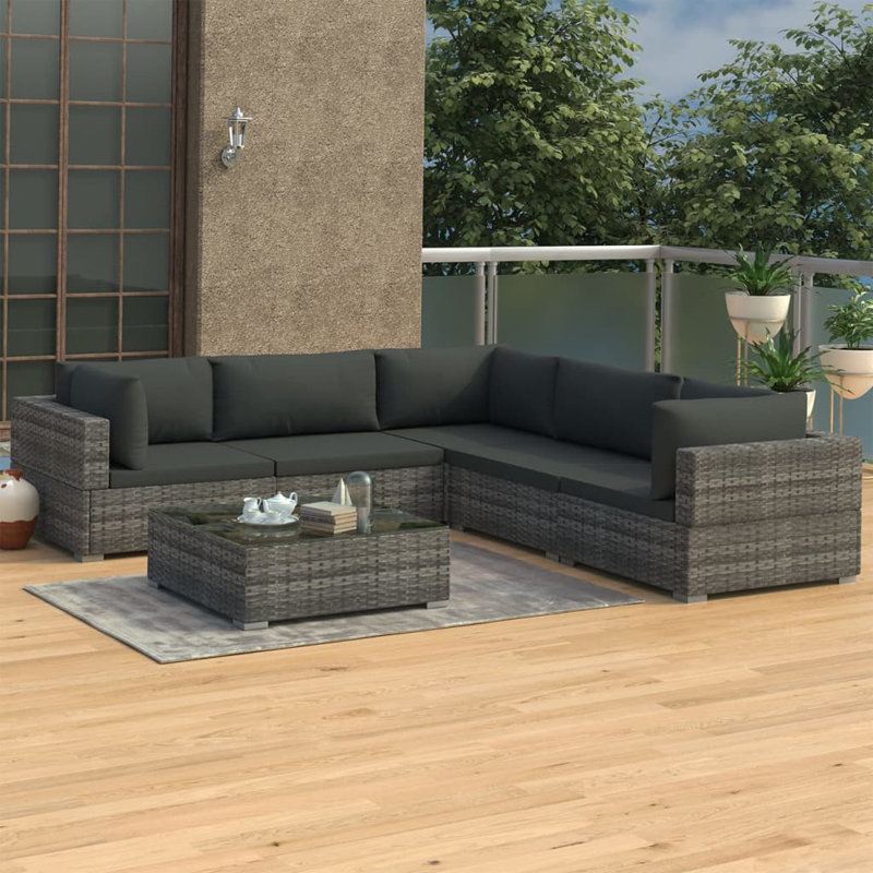 Canapé modulaire 6 pièces avec coussins Pittston, Structure grise / coussin gris foncé