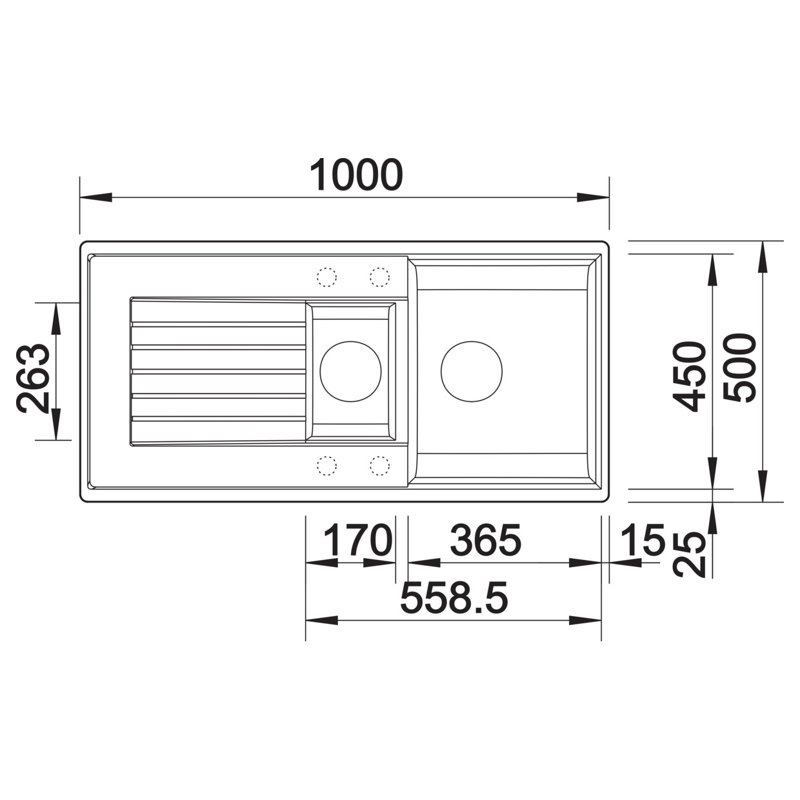 Zia 1.5 Bowl Inset Kitchen Sink, Volcano Grey, 202mm H x 500mm W x 1000mm L