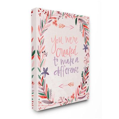 «Créé pour faire une différence», bordure florale rose par Katie Doucette - impression d'art textuel