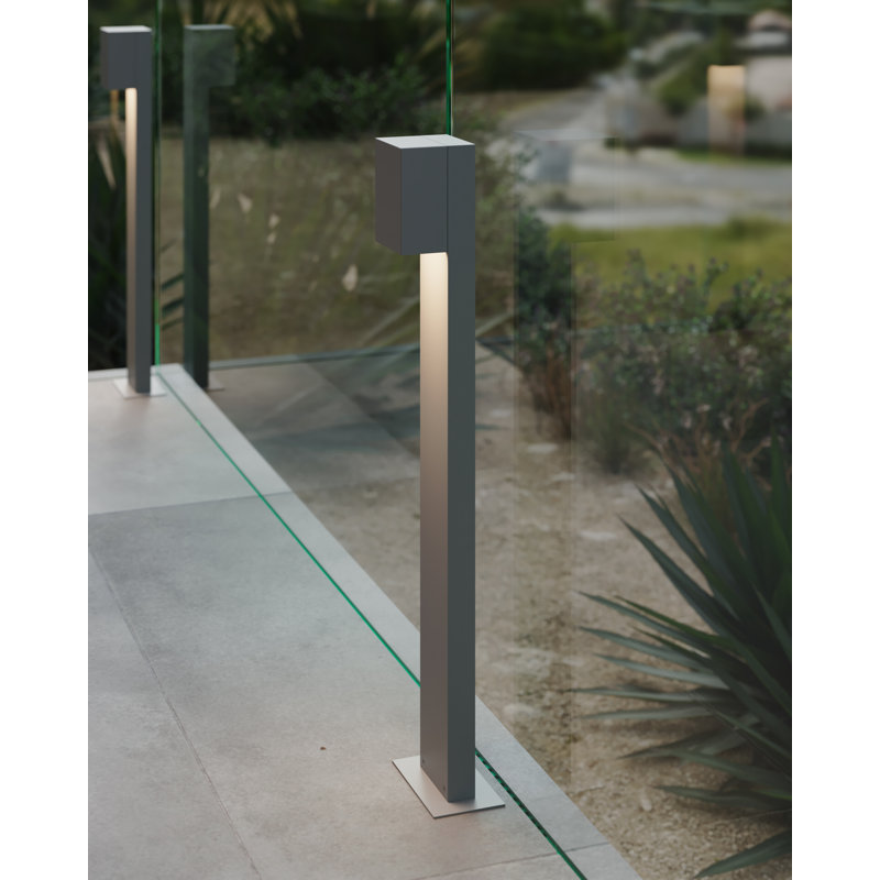 Box LED Bollard Light, Gray, 28" H x 3.5" W x 3.25" D