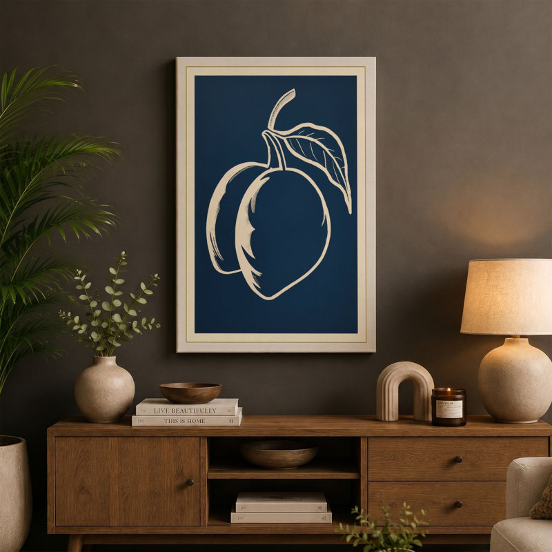 Peach Study Botanical - Wrapped Canvas, 36x24 - 91.4 x 61.0 cm, Terracotta Border