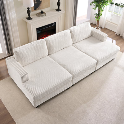 120" Upholstered Sofa, Oversized 3 Seater Sofa Couch With Cushion Covers Removable, Corduroy Fabric Sofa Couches For Living Room, Office, Apartment