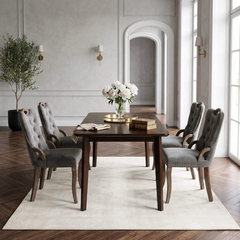 Ensemble de salle à manger 5 pièces à plateau rectangulaire en bois aggloméré avec sièges capitonnés en velours 4, Grey