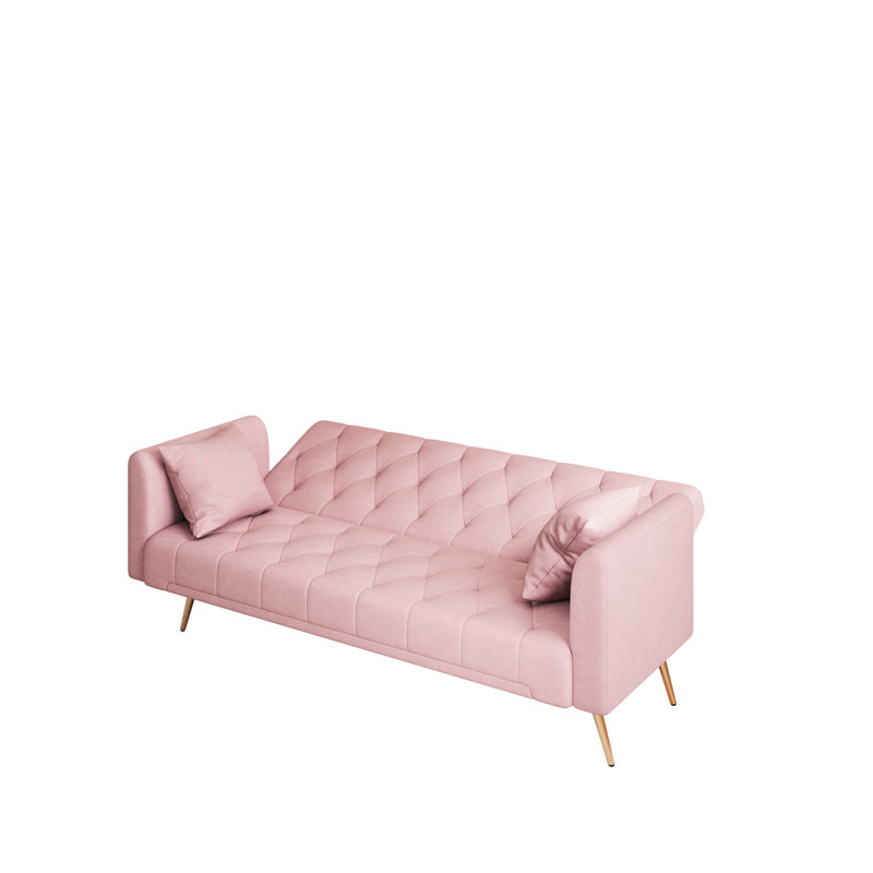 Canapé convertible de 71 pouces en velours rose rétro américain, convenant à un petit salon, une chambre à coucher ou un bureau