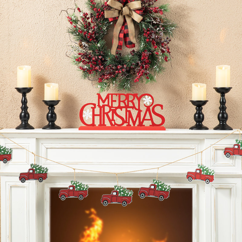 Décoration de table L 18 po en bois et métal Joyeux Noël