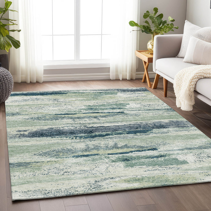 Premium Machine Washable Prisco Mint Rug, Rectangle 8' x 10'