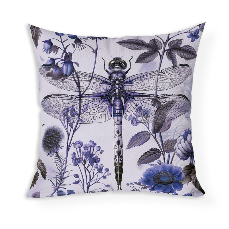 Coussin décoratif intérieur / extérieur Dragonfly Fairytale, H 16 po x l 16 po, Bleu / mauve