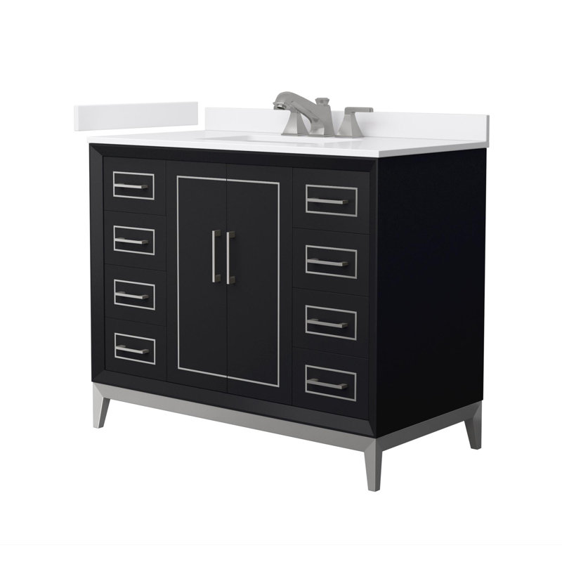 Marlena 60" Freestanding Single Bathroom Vanity with Cultured Marble Top, Black, Brushed Nickel, 42"