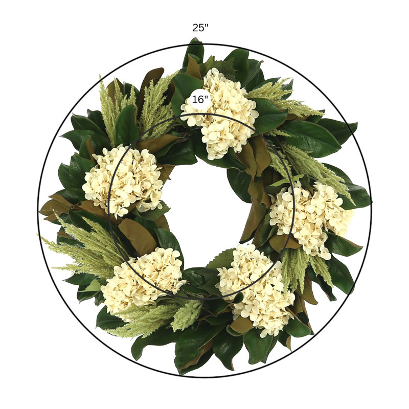 25'' Grapevine Wreath With Hydrangea And Pampas