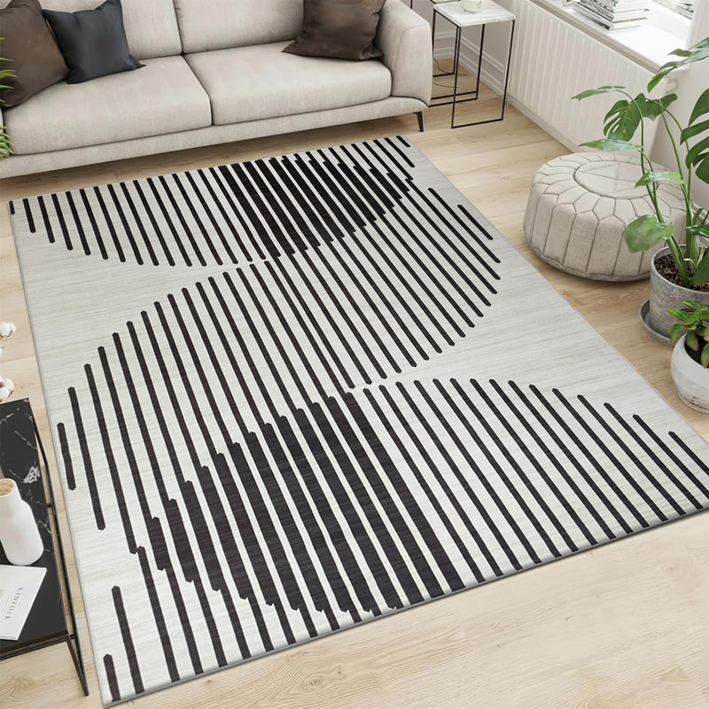 JETT Black & Ivory Abstract Machine Tufted Area Rug, Runner 80 x 300 cm