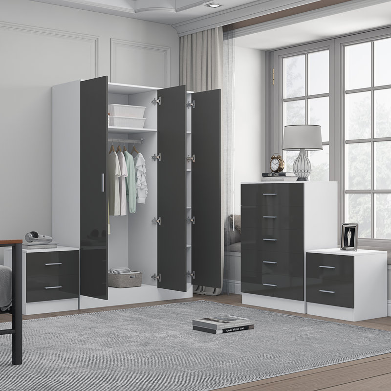 Eva Bedroom Set, Grey Gloss / Matt White