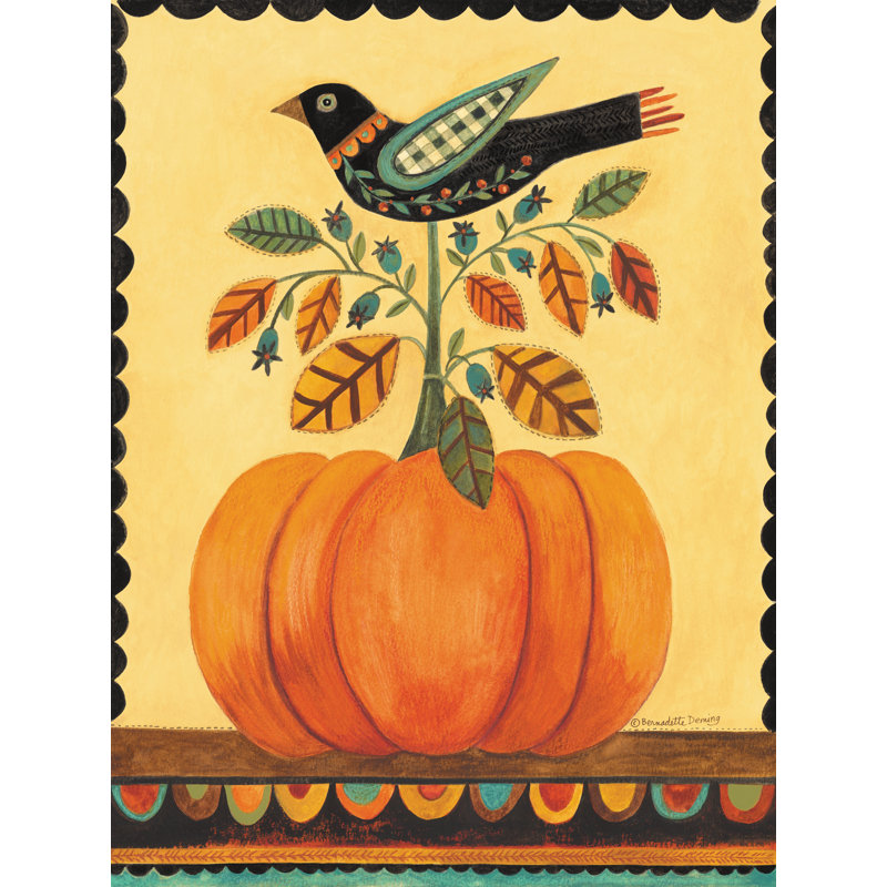 Reka Folkart Crow and Pumpkin par Bernadette Deming - impression sur toile tendue, H 48 po x l 32 po