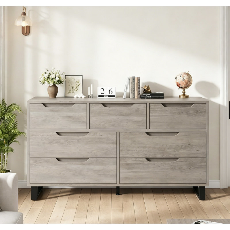 Entryway 7 Dresser for Bedroom, 55" Wide Dresser, Freestanding Horizontal Drawer w/ Storage, Wooden Closet Chest Storage