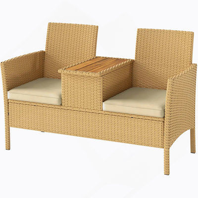 Outdoor Patio Loveseat With Flip-Top Storage Table