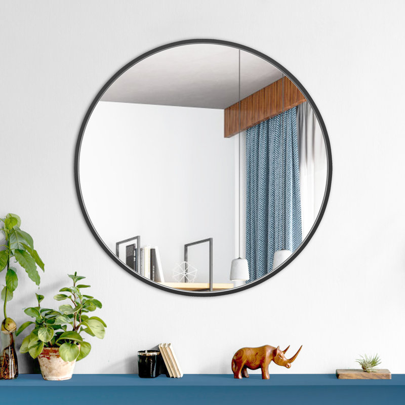 Miroir de salle de bain rond, Noir, 32 po x 32 po