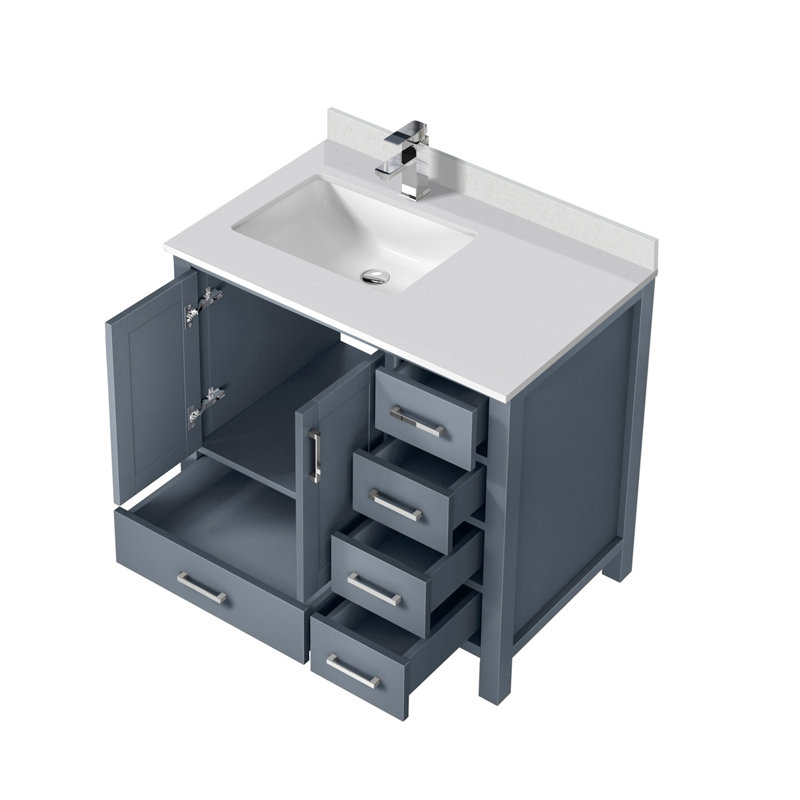 Ensemble de meuble-lavabo avec plateau en marbre de culture décalé à gauche et robinet, Gris foncé