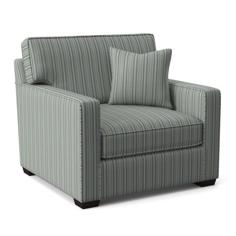 Gramercy Park Upholstered Accent Chair, Java Finish, Green and Blue Stripe