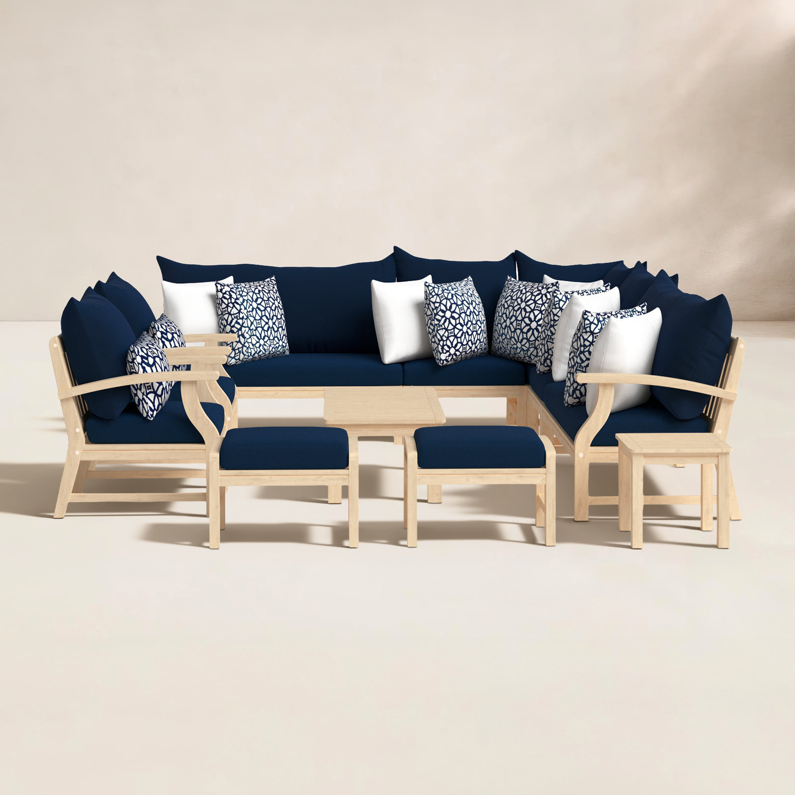 Paulet 8-Person Acacia Patio Seating Group, Navy Blue