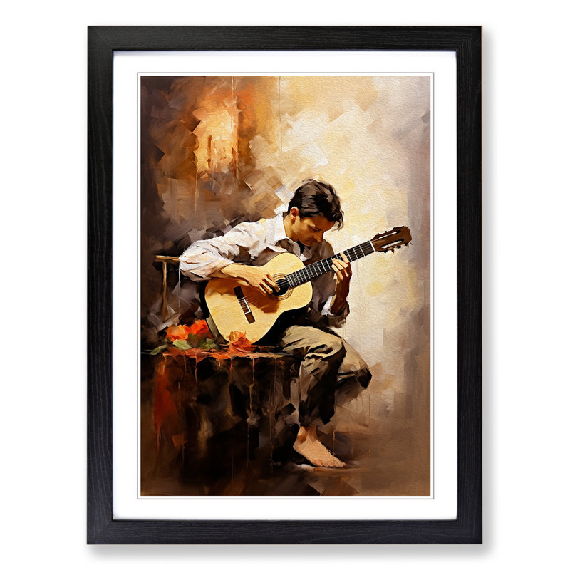 XYZ-FRM-V1223-1755 Acoustic Guitar Impressionism No.2 - Single Picture Frame Print on Wood, 46cm H x 34cm W x 2cm D, Black 