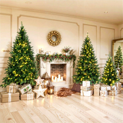 Arbre de Noël artificiel pin vert 8 pi, 6 pi, 4 pi pré-éclairé, ensemble de 3 arbres de Noël articulés avec 820 lumières à DEL jaune chaud et 2539 branches, décoration de Noël pour la maison, le bureau et la fête