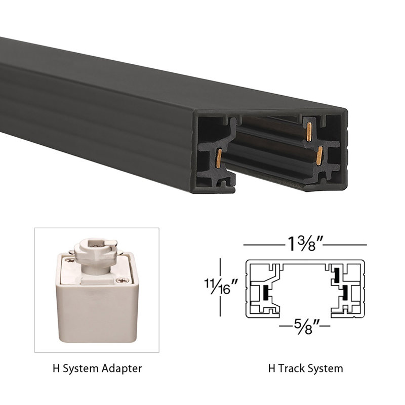 Versatile 47'' Black Aluminum Single Circuit Track Lighting with Endcaps