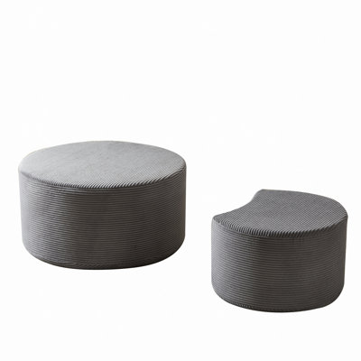 Nesting Coffee Table Set Of 2,Upholstered Round Coffee Tables Set Of 2 For Living Room, Foam Round Coffee Table Side Table End Table Ottoman, No Assem