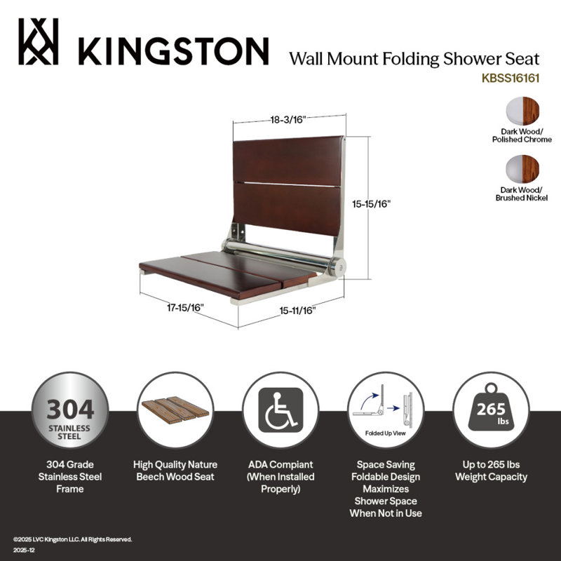 Kingston Brass Soutien 2-Slat Shower Seat
