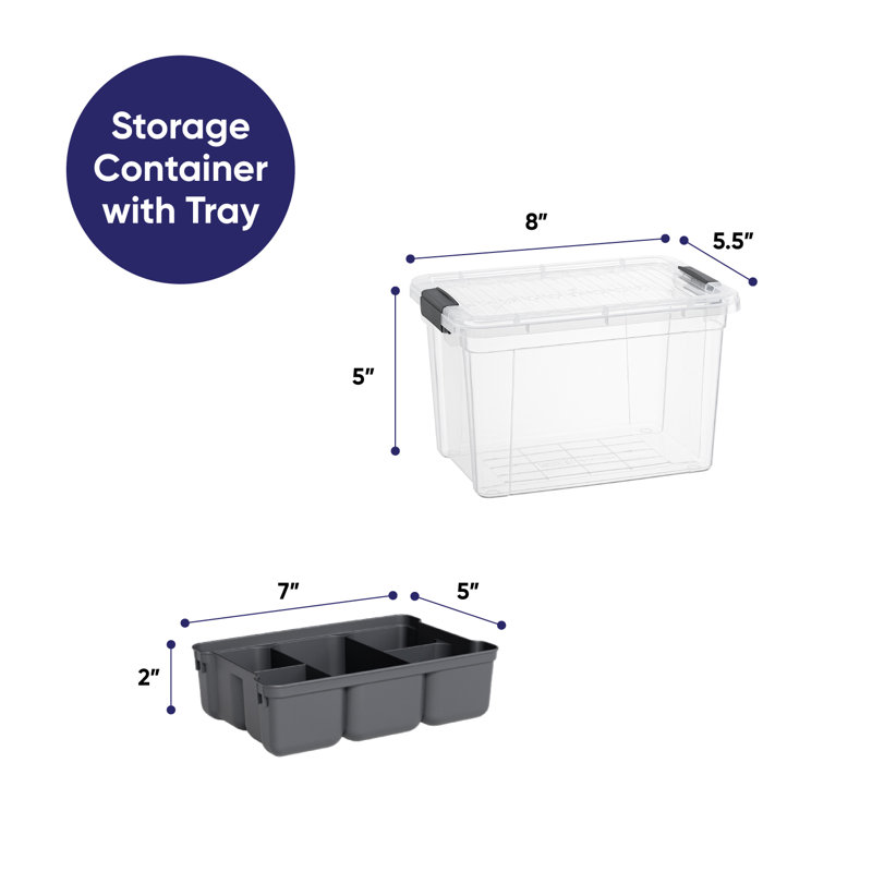  Petit bac de rangement pour bac de rangement avec plateau amovible, outils profonds en plastique, boîte de bricolage, 4,75 pintes