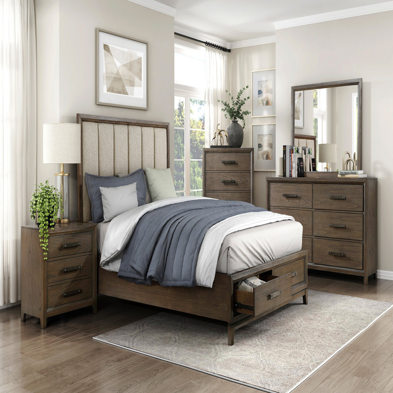 Commode 1 pièce 6 tiroirs en noyer foncé