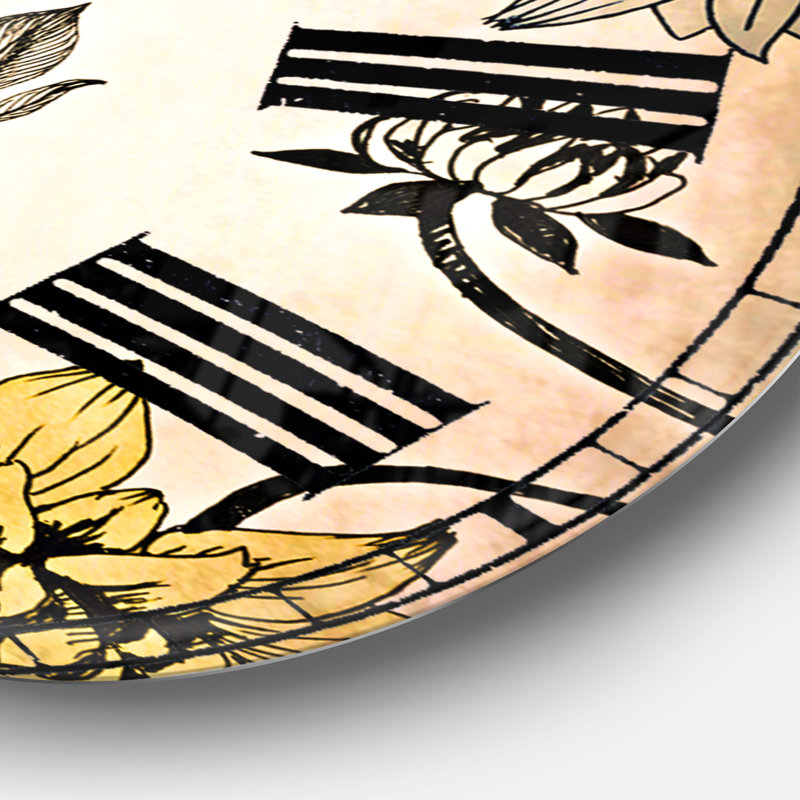 Fleurs d'été dessinées à la main - Horloge murale traditionnelle, Moyen