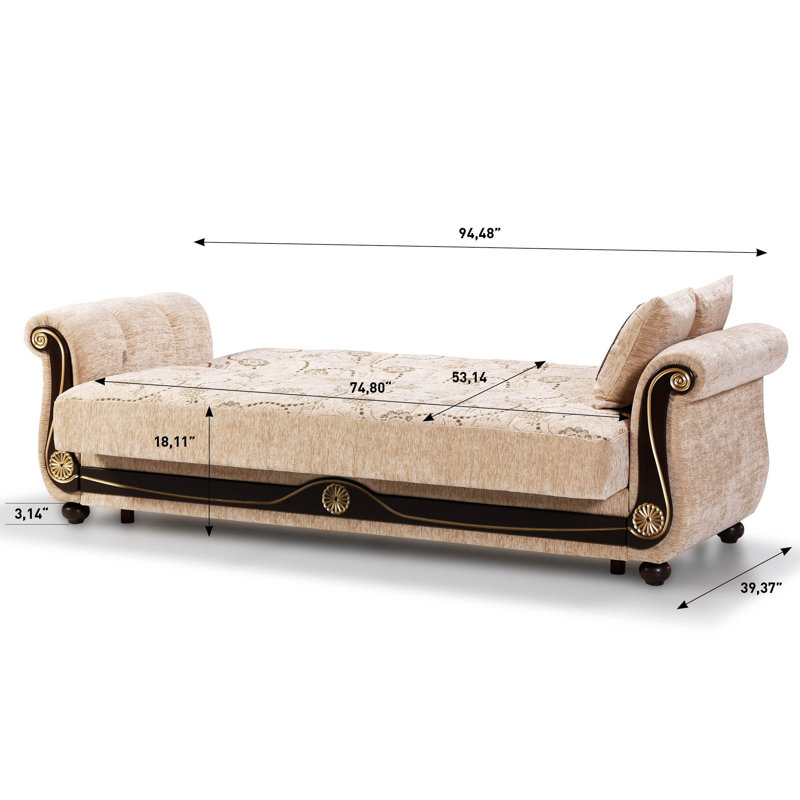 Beige Twin Fabric Inner-Spring Sofa Bed with Storage