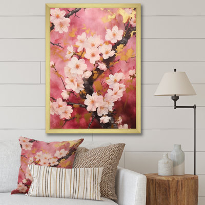 «Cherry Blossoms», collage rose foncé sur toile