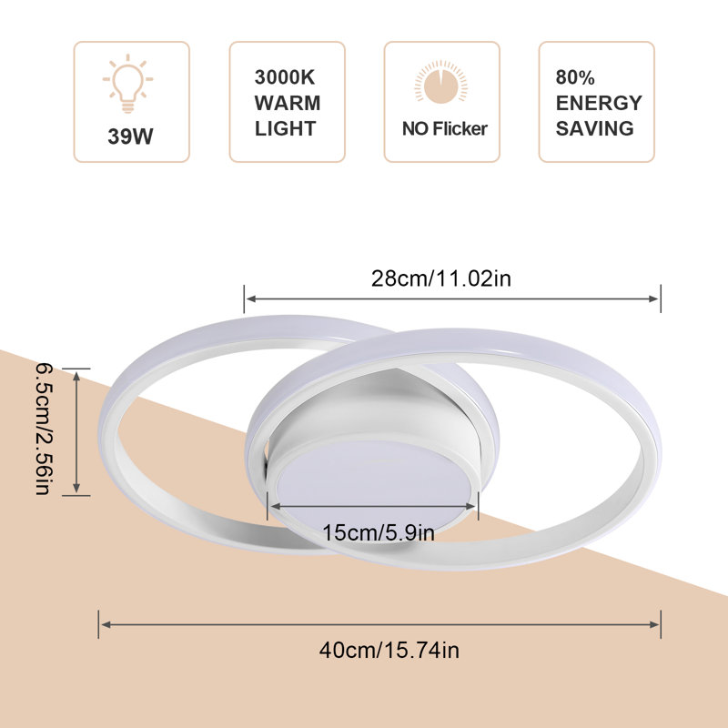 Aymar 2-Light 40cm Led Flush Mount Ceiling Light, White, 3000