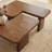 Modular L-shaped Coffee Table Set - Two-piece solid walnut veneer coffee table, easy to assemble, equipped with round table legs suitable for family use.-784443739