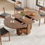 Table de salle à manger extensible ronde à ovale de 109 à 150 cm de large pour 4 à 6 personnes, avec rangement dissimulé et piètement en croix, style ferme moderne.-279206078