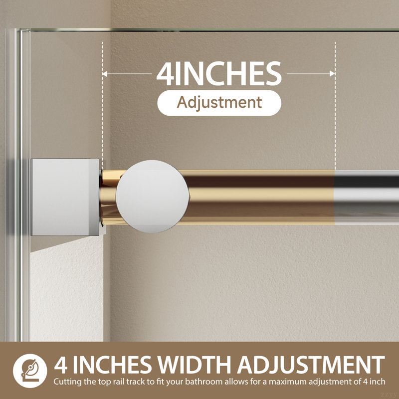 56"-60" W X 60" H Frameless Single Sliding Shower Door, Chrome Bathtub Door, 5/16" (8Mm) Clear Tempered Glass With Explosion-Proof Film, Stainless Steel Handle