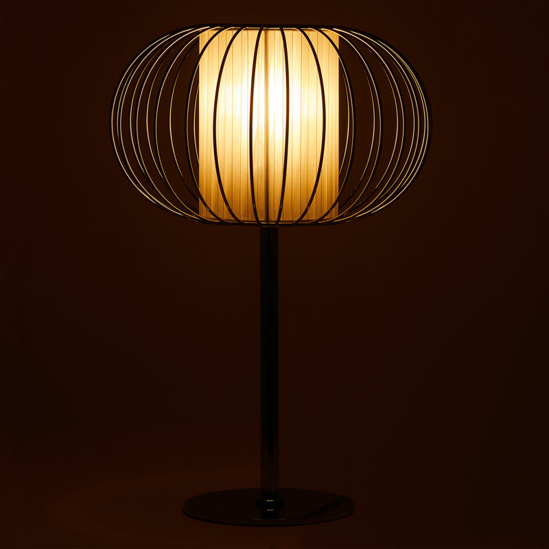 Kouts Table Lamp with Inner Shade and Outer Metal Cage Frame, Chrome and White, Chorme