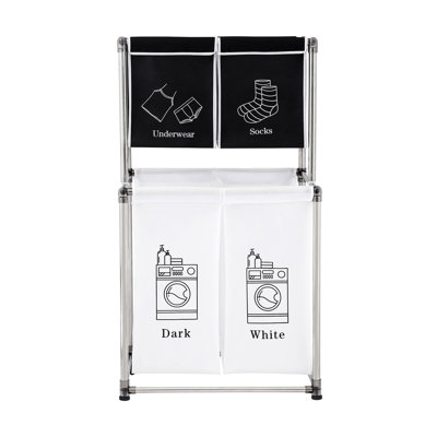 2 Tier Clothes Basket With 4 Removable Bags - , Waterproof, Organize Laundry Neatly Fabric,