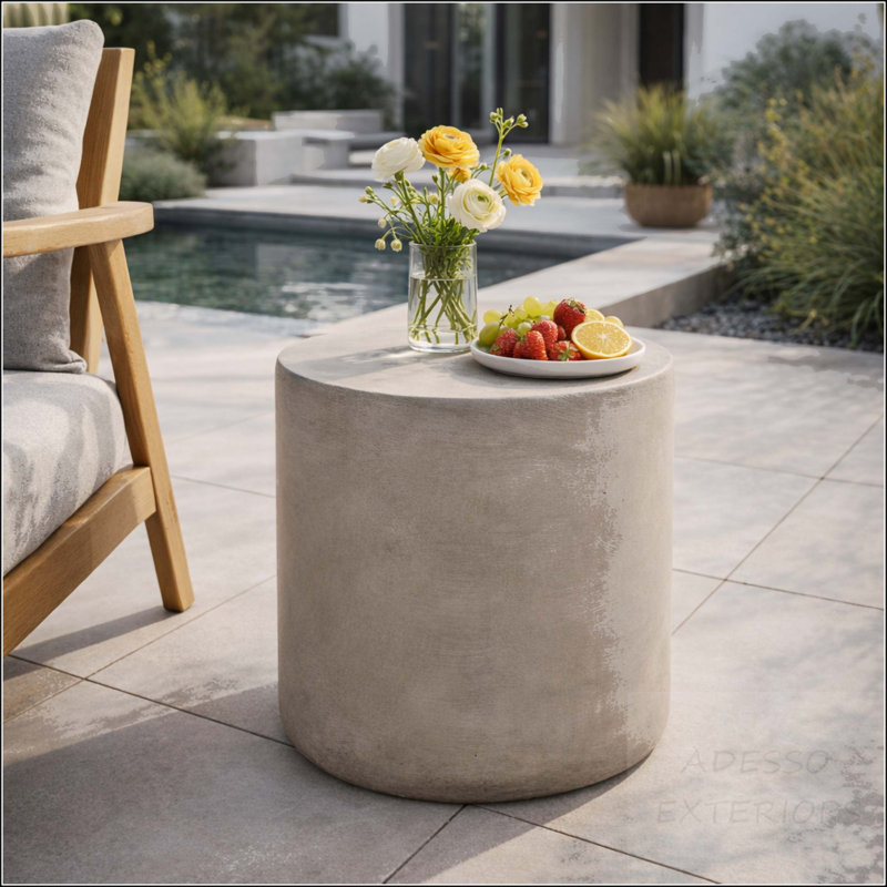 Table d'appoint cylindrique MGO avec finition en béton lisse, Taupe