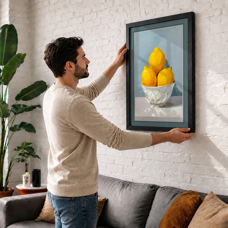 Lemons in Stillness Minimalist - Framed Print, Walnut, A4 - 29.7 x 21.0 cm