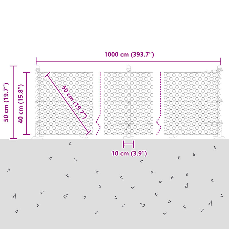 Hexagon Fence Green 10 M Steel, 40cm H x 1000cm W