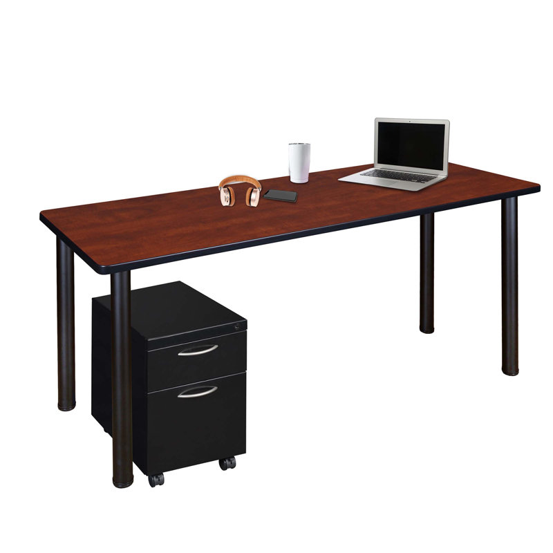 Regency Kee Mobile Desk with Storage, Cherry/Black, 29" H x 66" W x 24" D