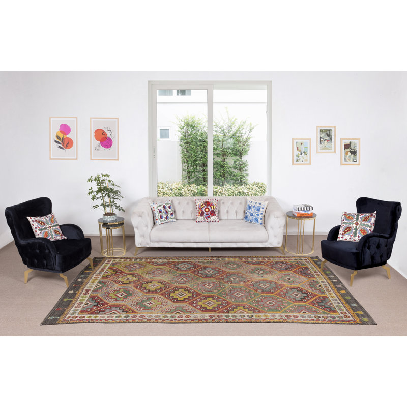 Tapis turc Jajim 6,2 x 11,5 pi rétro, tapis unique en laine tissé à la main