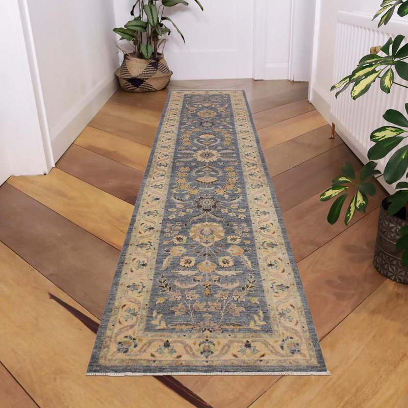 Tapis de couloir gris / beige en laine noué à la main 2 pi 10 po x 11 pi 10 po Grigori