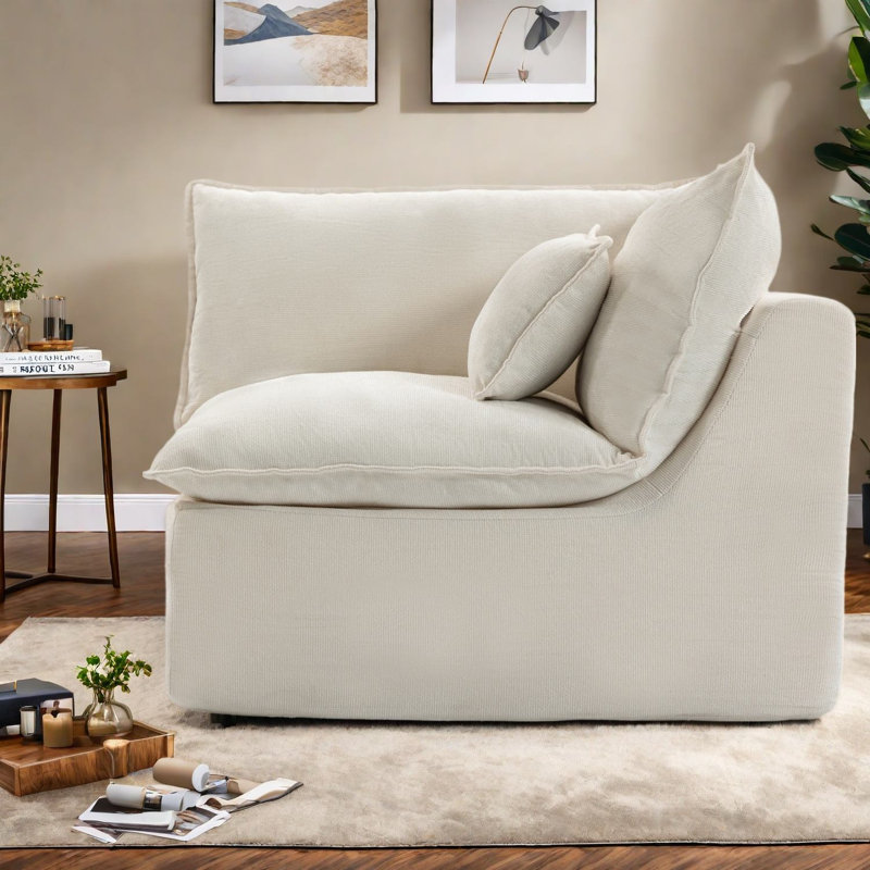 Canapé d'angle modulaire Modern Cloud de 190 cm (74,8 pouces), en tissu gaufré, pour la maison, Ivoire ivoire